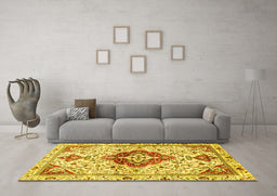 Machine Washable Persian Yellow Traditional Rug in a Living Room, wshtr4567yw