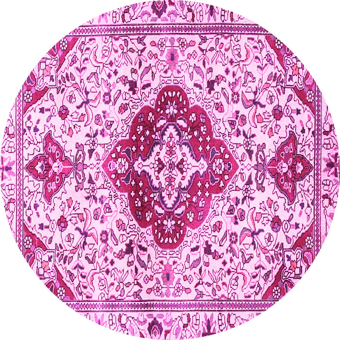 Round Machine Washable Persian Pink Traditional Rug, wshtr4567pnk