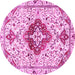 Round Machine Washable Persian Pink Traditional Rug, wshtr4567pnk