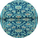 Round Machine Washable Persian Light Blue Traditional Rug, wshtr4568lblu