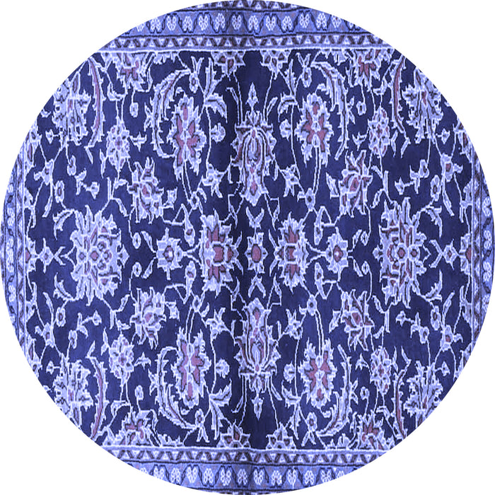 Round Machine Washable Persian Blue Traditional Rug, wshtr4568blu