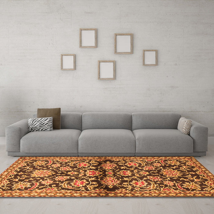 Machine Washable Persian Orange Traditional Area Rugs in a Living Room, wshtr4568org