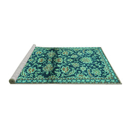 Sideview of Machine Washable Persian Turquoise Traditional Area Rugs, wshtr4568turq