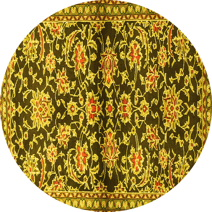 Round Machine Washable Persian Yellow Traditional Rug, wshtr4568yw