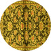 Round Machine Washable Persian Yellow Traditional Rug, wshtr4568yw