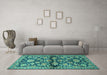 Machine Washable Persian Turquoise Traditional Area Rugs in a Living Room,, wshtr4568turq