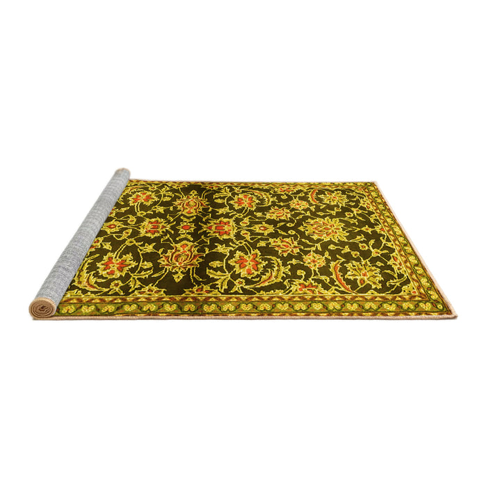 Sideview of Machine Washable Persian Yellow Traditional Rug, wshtr4568yw