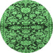 Round Machine Washable Persian Emerald Green Traditional Area Rugs, wshtr4568emgrn