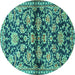 Round Machine Washable Persian Turquoise Traditional Area Rugs, wshtr4568turq