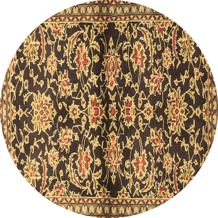 Round Machine Washable Persian Brown Traditional Rug, wshtr4568brn