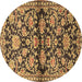 Round Machine Washable Persian Brown Traditional Rug, wshtr4568brn