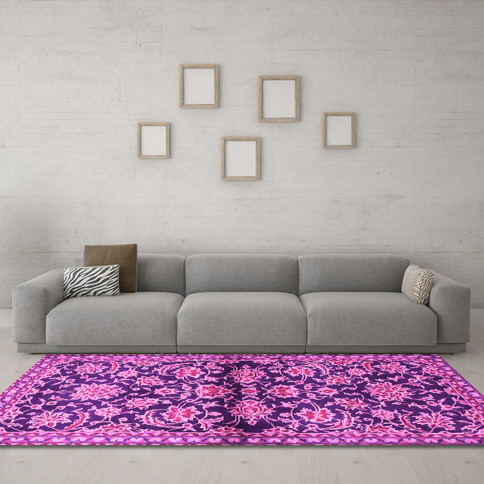Machine Washable Persian Pink Traditional Rug in a Living Room, wshtr4568pnk