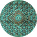 Round Machine Washable Persian Turquoise Traditional Area Rugs, wshtr4569turq