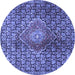 Round Machine Washable Persian Blue Traditional Rug, wshtr4569blu