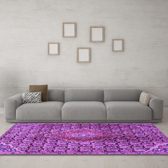 Machine Washable Persian Purple Traditional Area Rugs in a Living Room, wshtr4569pur