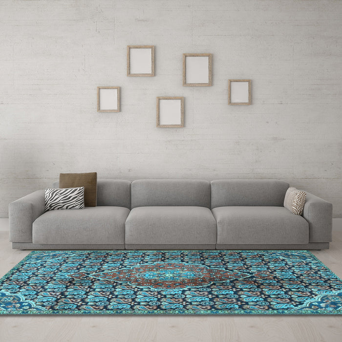 Machine Washable Persian Light Blue Traditional Rug in a Living Room, wshtr4569lblu