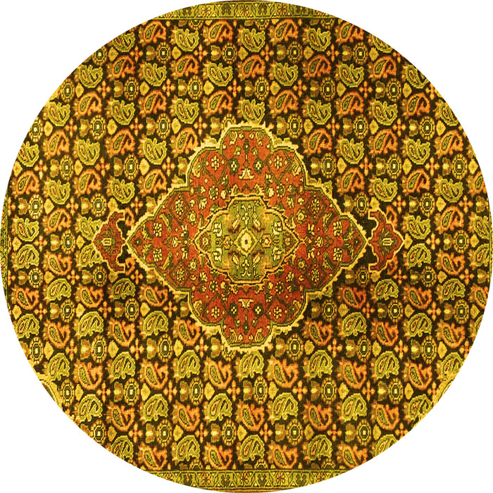 Round Machine Washable Persian Yellow Traditional Rug, wshtr4569yw