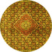 Round Machine Washable Persian Yellow Traditional Rug, wshtr4569yw