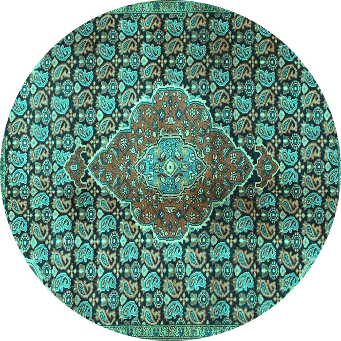 Round Persian Turquoise Traditional Rug, tr4569turq