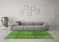 Machine Washable Persian Green Traditional Rug, wshtr4569grn