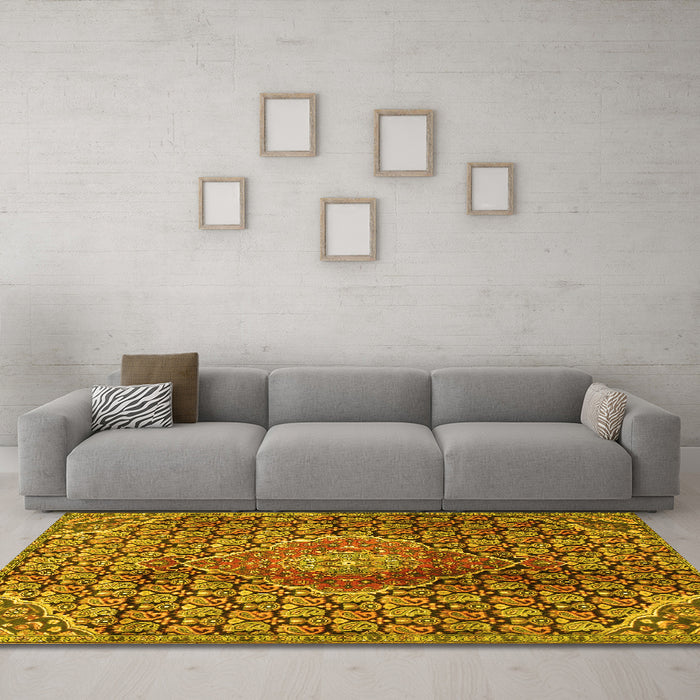 Machine Washable Persian Yellow Traditional Rug in a Living Room, wshtr4569yw