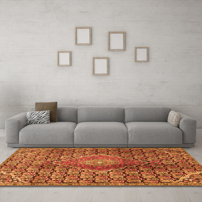 Machine Washable Persian Orange Traditional Area Rugs in a Living Room, wshtr4569org