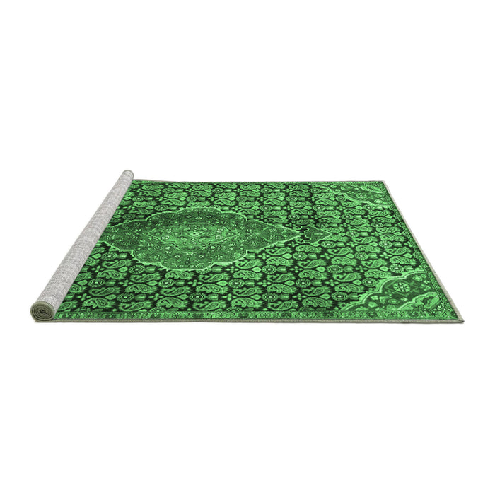 Sideview of Machine Washable Persian Emerald Green Traditional Area Rugs, wshtr4569emgrn
