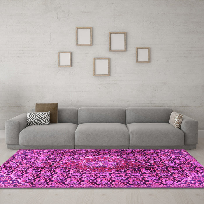 Machine Washable Persian Pink Traditional Rug in a Living Room, wshtr4569pnk