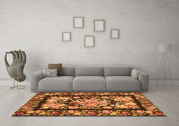 Machine Washable Medallion Orange French Area Rugs in a Living Room, wshtr456org