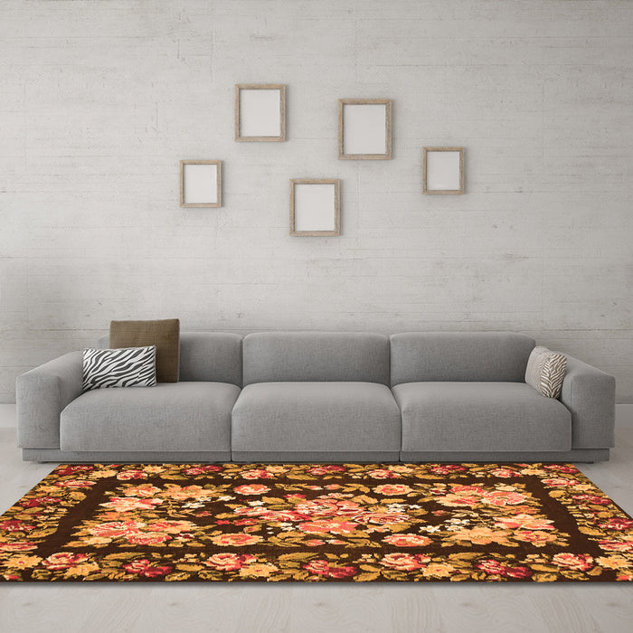Machine Washable Medallion Orange French Area Rugs in a Living Room, wshtr456org