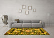 Machine Washable Medallion Yellow French Rug in a Living Room, wshtr456yw