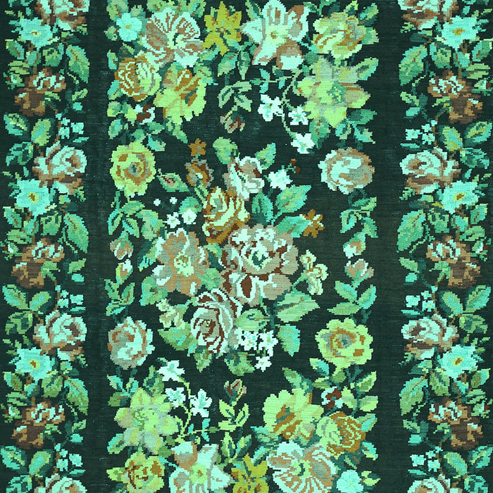 Machine Washable Medallion Turquoise French Area Rugs, wshtr456turq