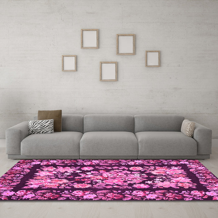 Machine Washable Medallion Pink French Rug in a Living Room, wshtr456pnk