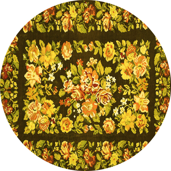 Round Machine Washable Medallion Yellow French Rug, wshtr456yw