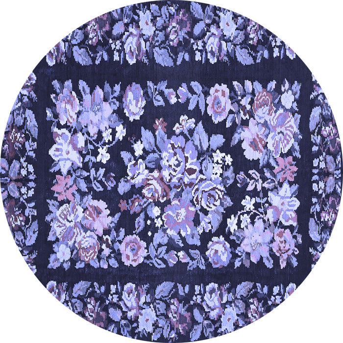 Round Machine Washable Medallion Blue French Rug, wshtr456blu