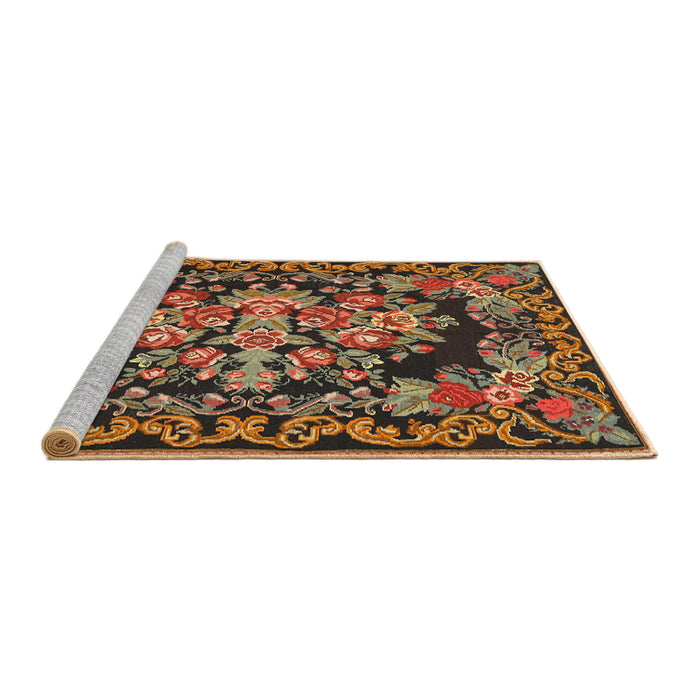 Sideview of Machine Washable Traditional Bronze Brown Rug, wshtr457