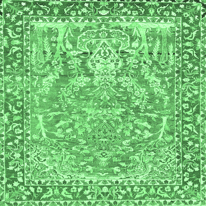 Square Machine Washable Persian Emerald Green Traditional Area Rugs, wshtr4570emgrn