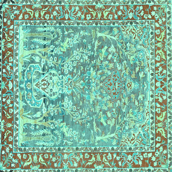 Square Machine Washable Persian Turquoise Traditional Area Rugs, wshtr4570turq