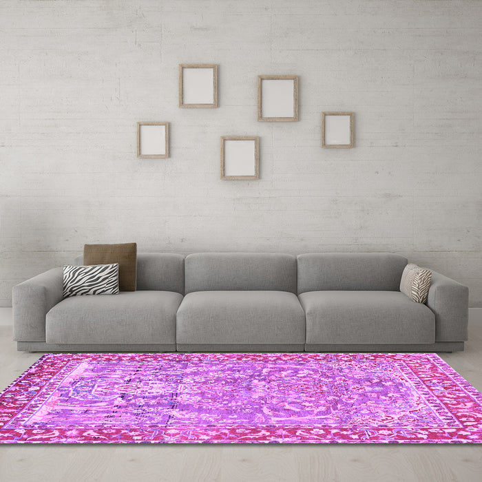 Machine Washable Persian Purple Traditional Area Rugs in a Living Room, wshtr4570pur