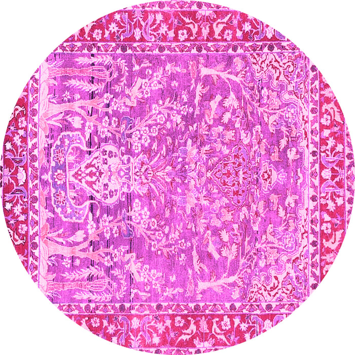 Round Machine Washable Persian Pink Traditional Rug, wshtr4570pnk