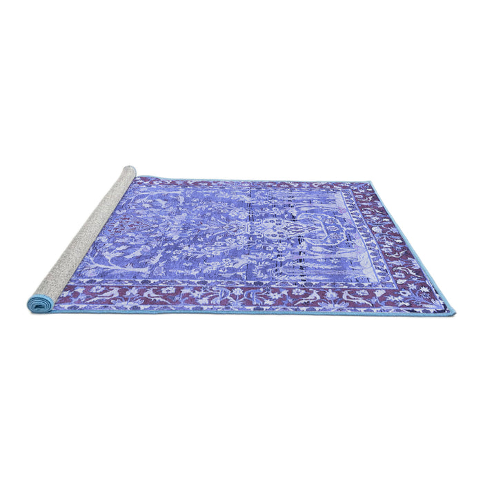 Sideview of Machine Washable Persian Blue Traditional Rug, wshtr4570blu