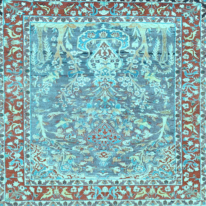Square Machine Washable Persian Light Blue Traditional Rug, wshtr4570lblu