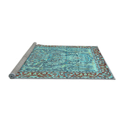 Sideview of Machine Washable Persian Light Blue Traditional Rug, wshtr4570lblu