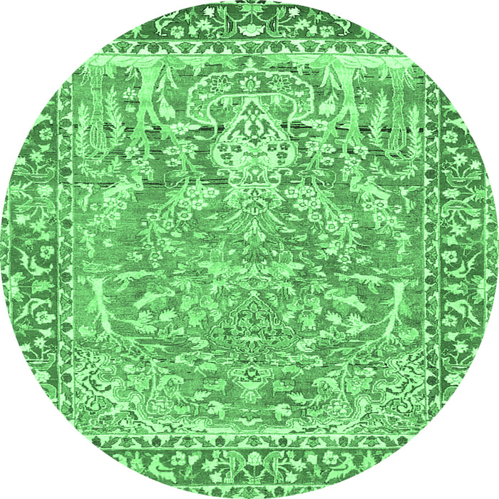 Round Persian Emerald Green Traditional Rug, tr4570emgrn