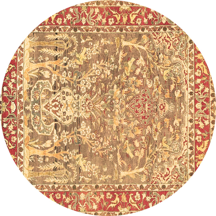 Round Machine Washable Persian Brown Traditional Rug, wshtr4570brn