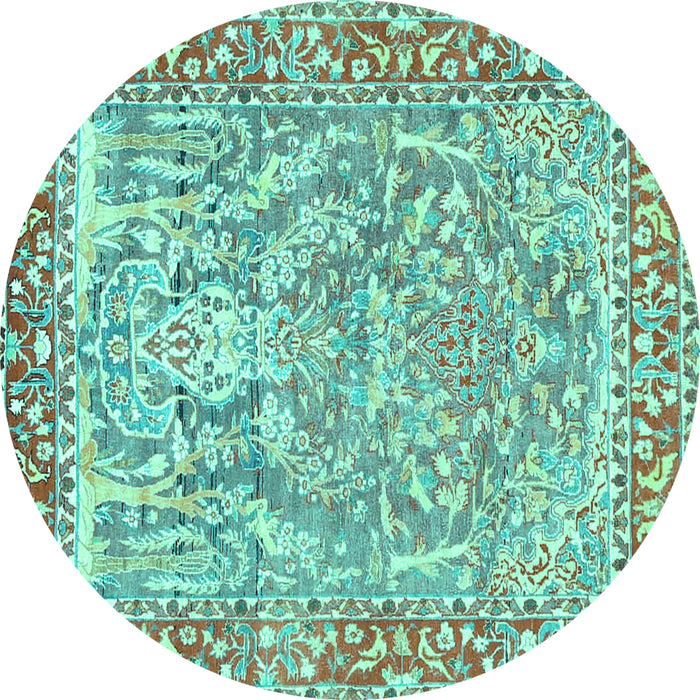 Round Machine Washable Persian Turquoise Traditional Area Rugs, wshtr4570turq