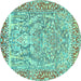 Round Machine Washable Persian Turquoise Traditional Area Rugs, wshtr4570turq