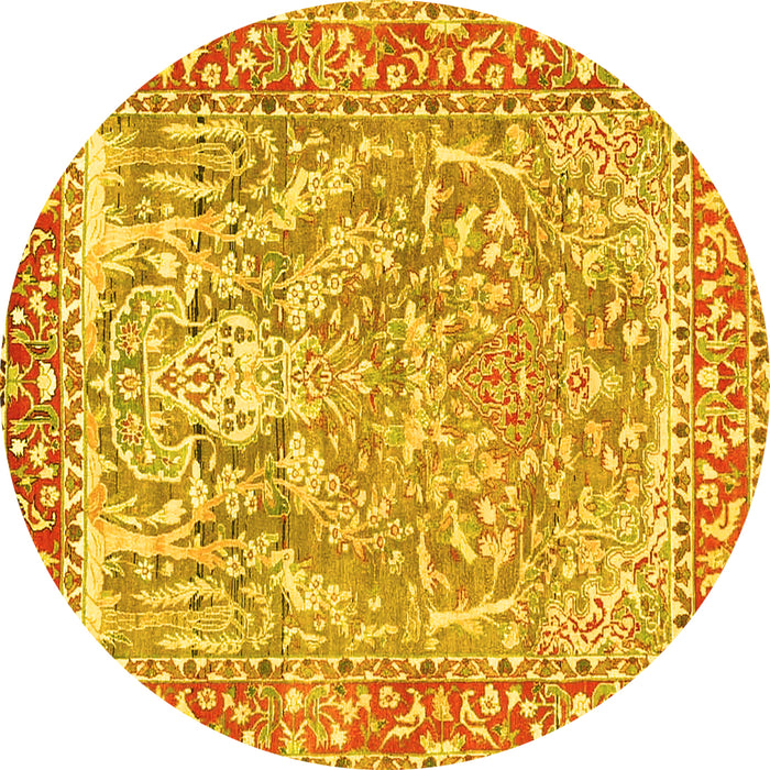 Round Machine Washable Persian Yellow Traditional Rug, wshtr4570yw