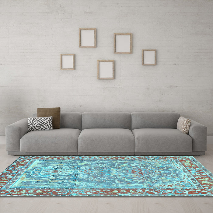Machine Washable Persian Light Blue Traditional Rug in a Living Room, wshtr4570lblu