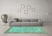 Machine Washable Persian Turquoise Traditional Area Rugs in a Living Room,, wshtr4570turq